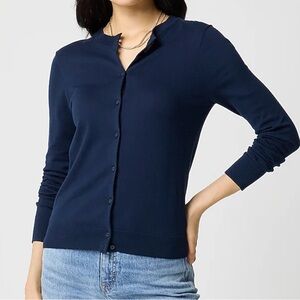 J. Crew Clare Classic Cardigan 100% Cotton Midnight Blue 14041 Womens Medium EUC
